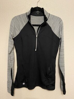Athleta Black with Heather Gray Raglan Sleeve Half-Zip, Size Small